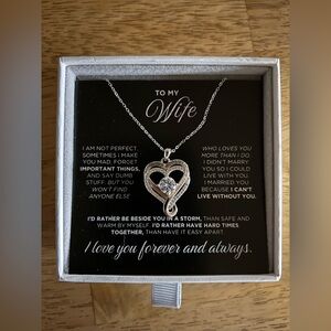 Silver Tone Heart Pendant Necklace for Wife with Clear Crystal Accent